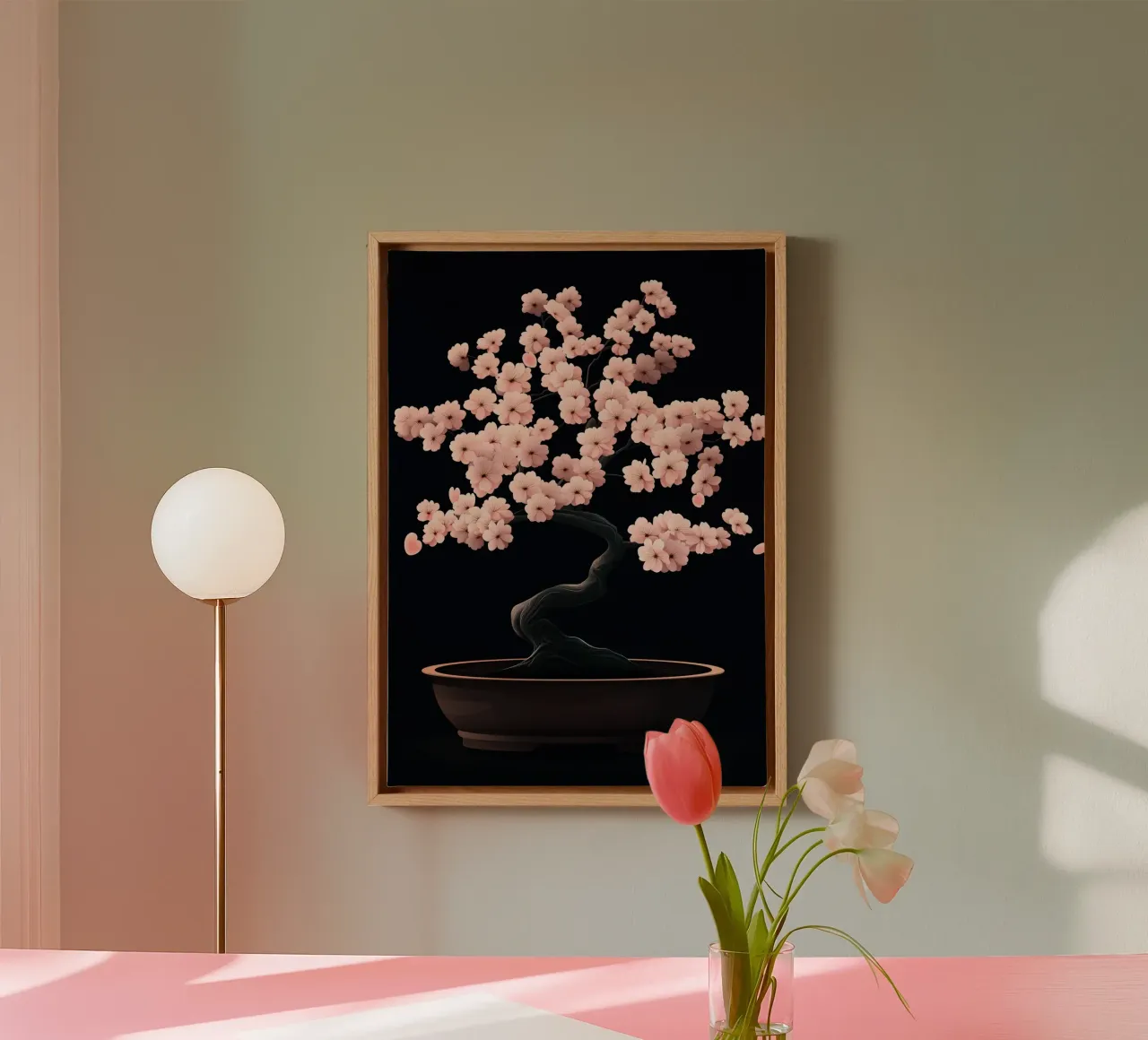 Bonsai di fiori di ciliegio in una ciotola scura tela da pixelbull - medieval art and more