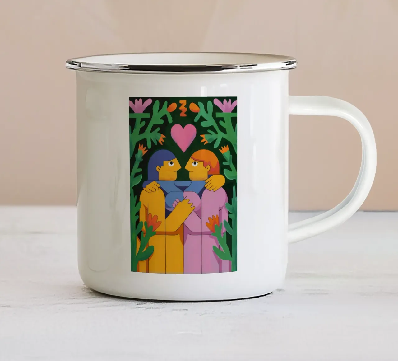 Abbraccio d'amore eterno tazza in smalto da Petal Canvas