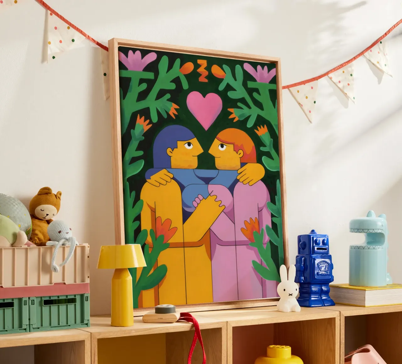 Ewige Liebe Umarmung Leinwand mit Schattenfugenrahmen von Petal Canvas