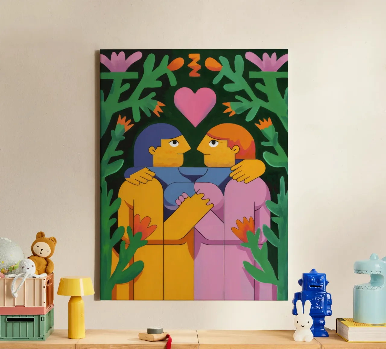 Ewige Liebe Umarmung Leinwand mit Schattenfugenrahmen von Petal Canvas