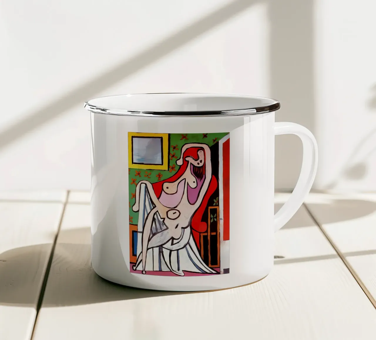 Gran desnudo en sillón rojo de Pablo Picasso taza de esmalte de tokovictory