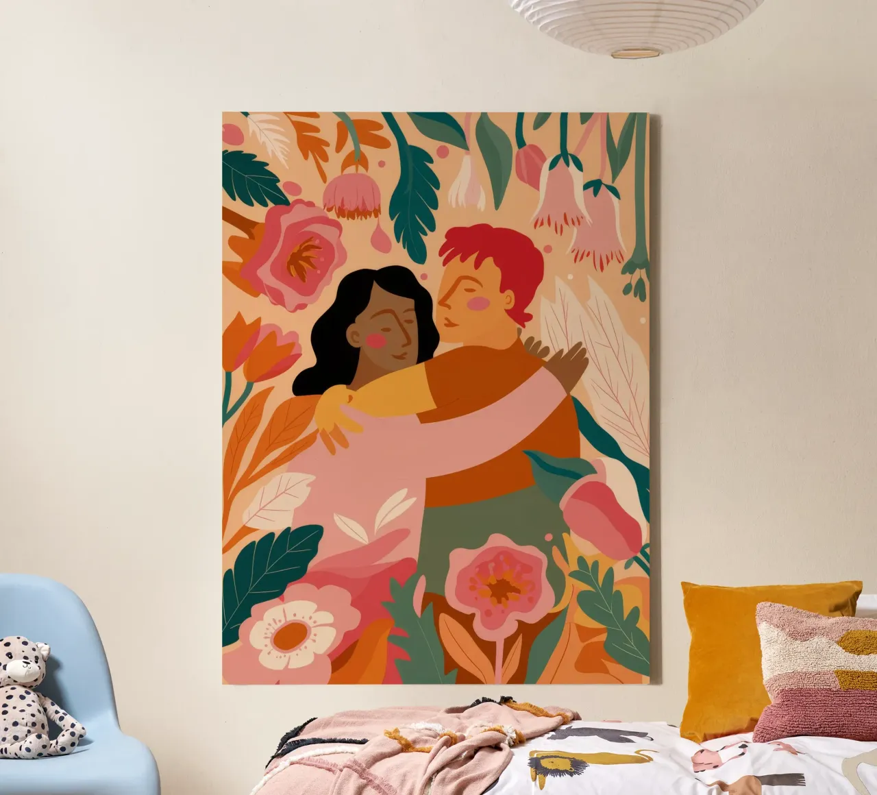 Hartstochtelijke bloemenknuffel canvas met Baklijst van Petal Canvas