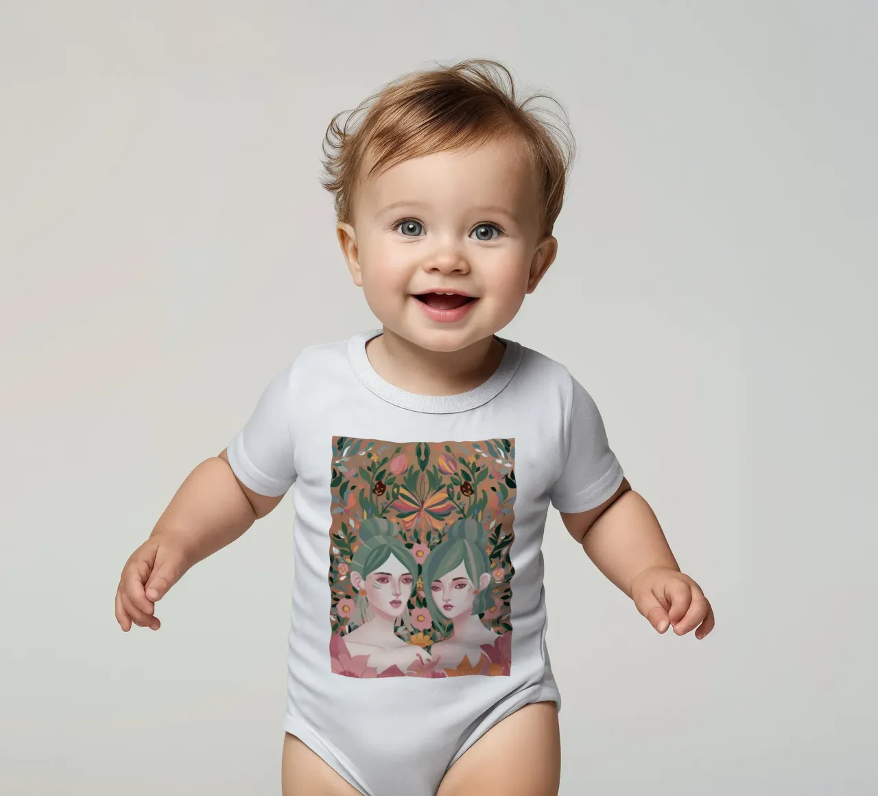 Gemelli floreali simmetrici body neonato maniche corte da Petal Canvas