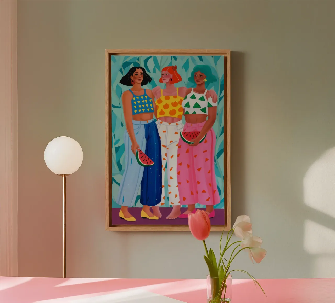 Vruchtbare vriendschap Trio canvas met Baklijst van Petal Canvas