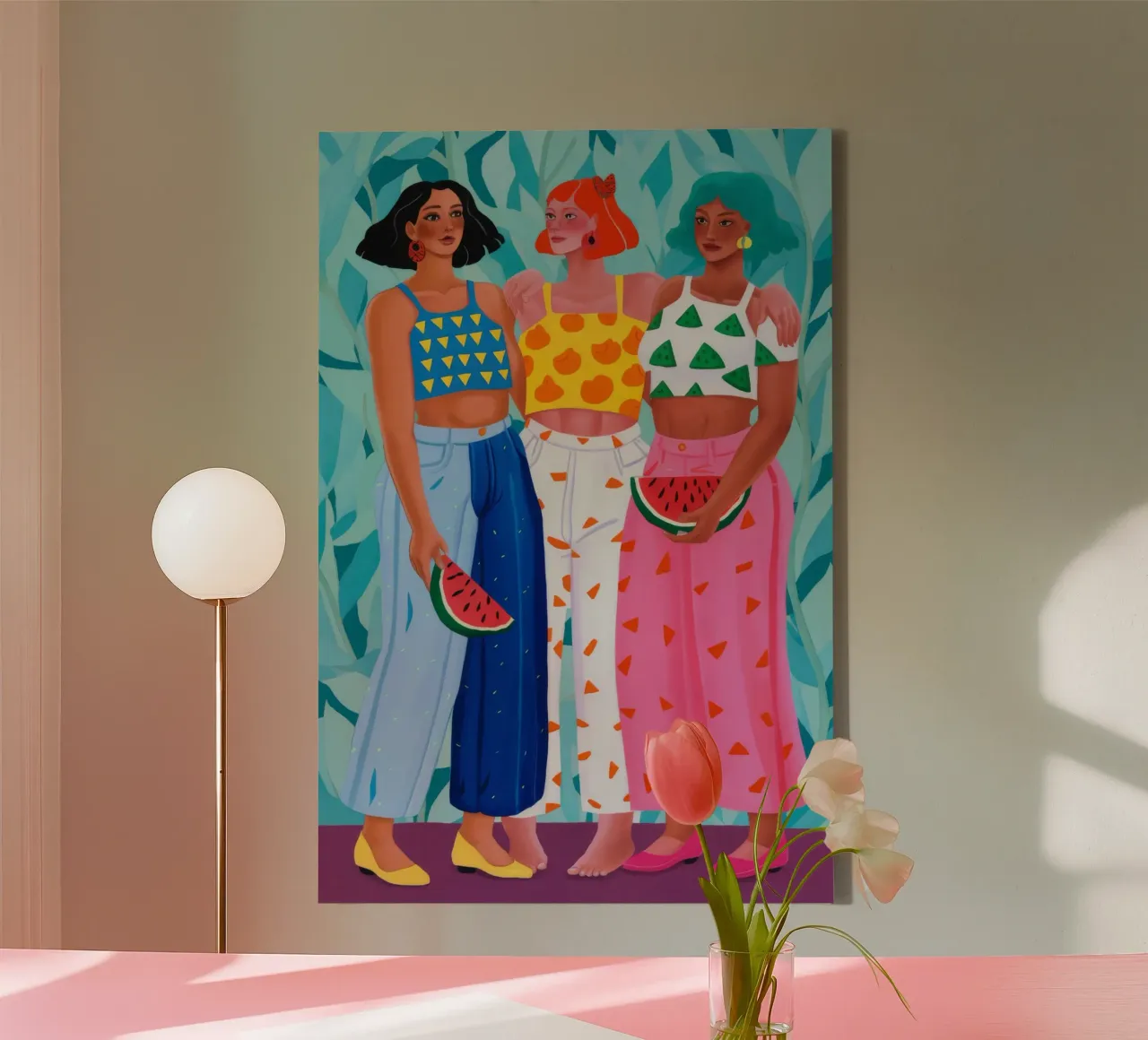 Vruchtbare vriendschap Trio canvas met Baklijst van Petal Canvas