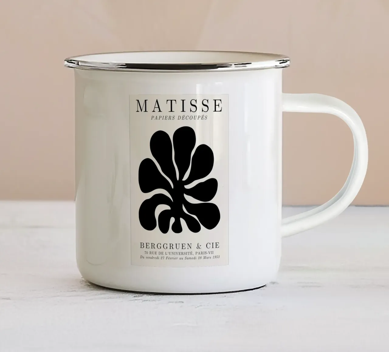 Poster della mostra "Papiers Découpés" di Matisse - Arte Astratta Pri tazza in smalto da NorwesClub