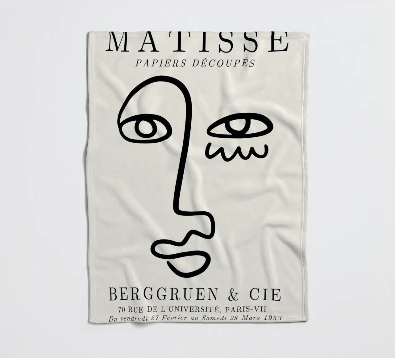 Matisse Abstract Face "Papiers Découpés" - Modern Line Art P fleece blanket by NorwesClub