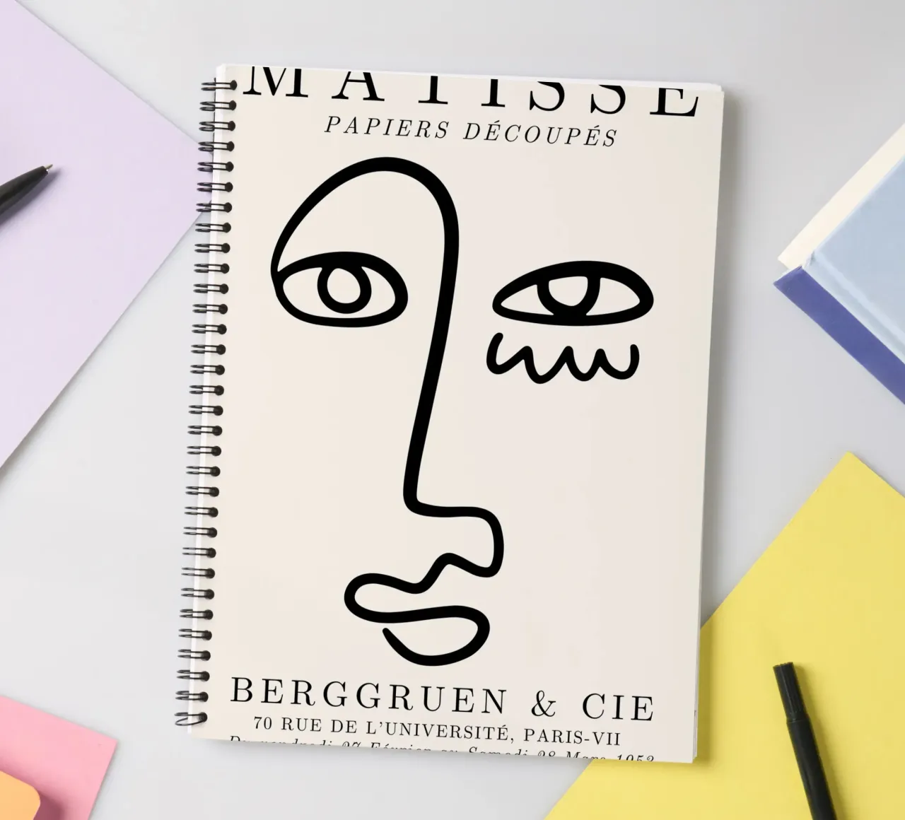 Matisse Abstract Face "Papiers Découpés" - Modern Line Art P spiral notebook by NorwesClub