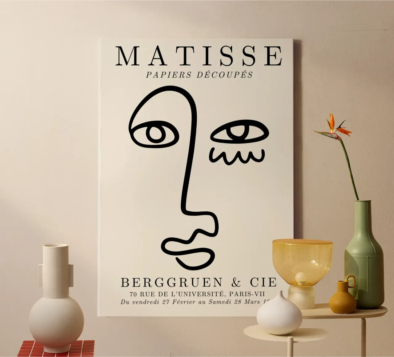 Matisse Abstract Face "Papiers Découpés" - Modern Line Art P canvas with Floater frame by NorwesClub