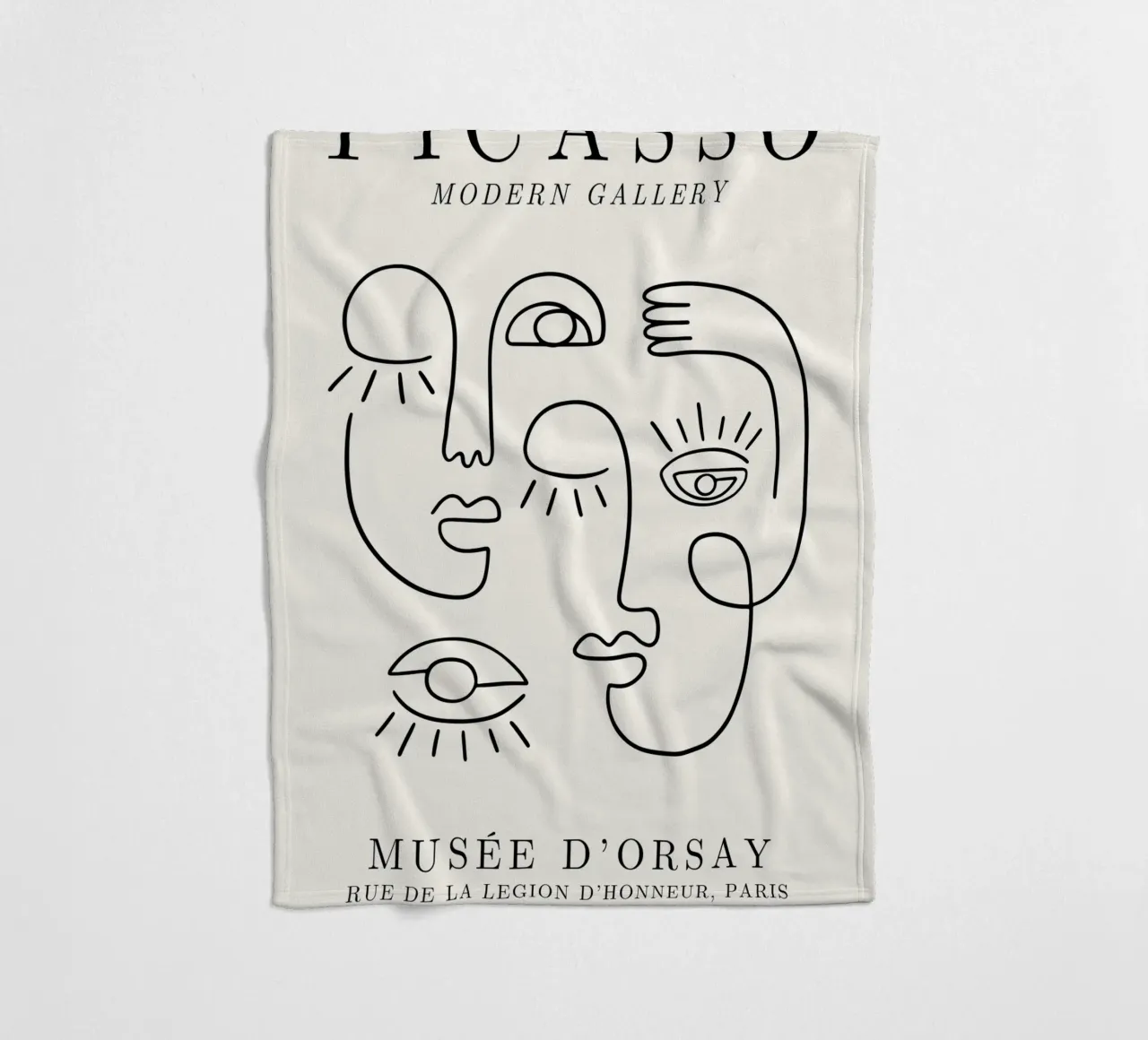 Picasso Faces Line Art Poster - Cubist Modern Gallery Print fleece blanket by NorwesClub