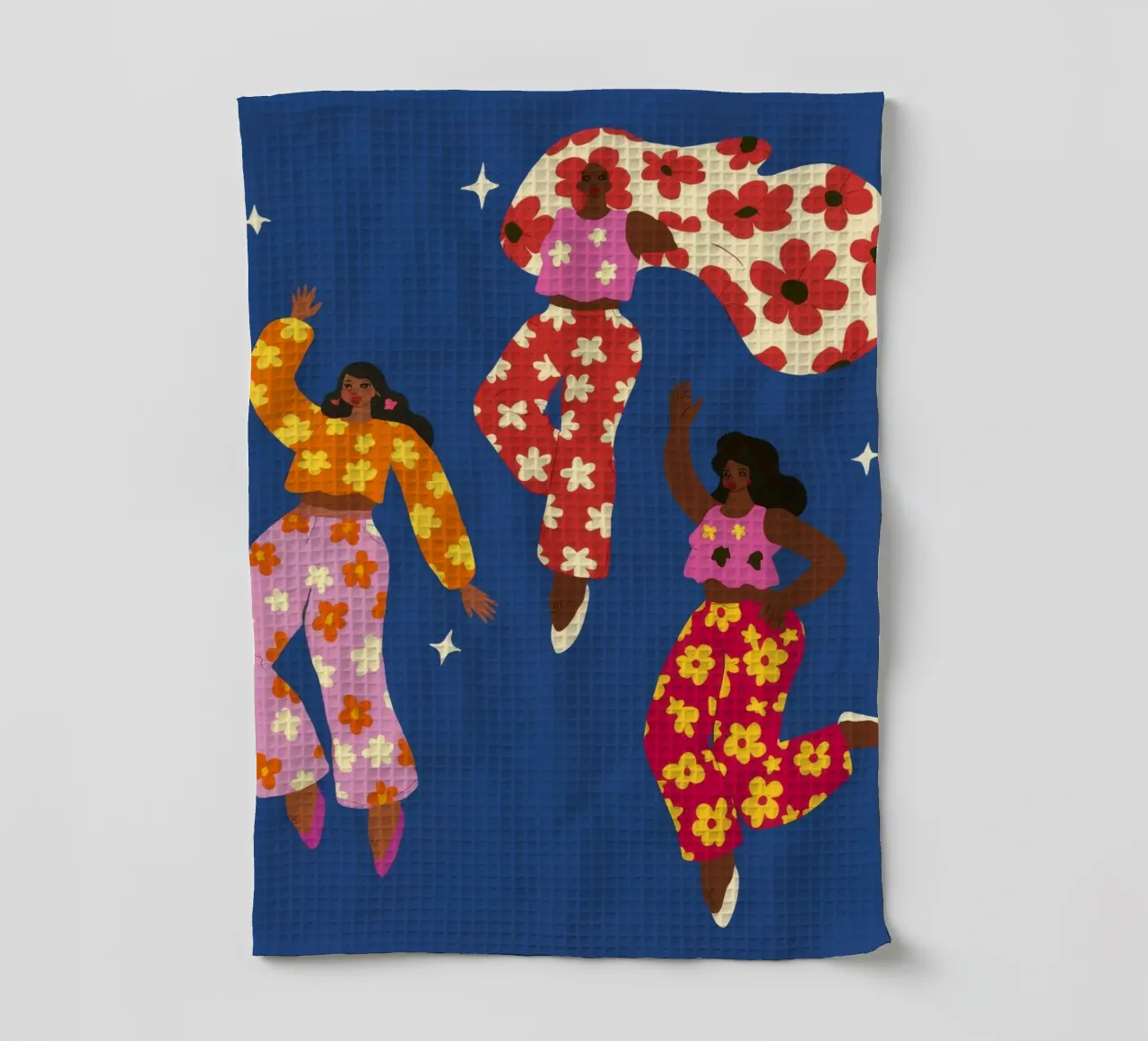 Joyful Floral Dance tea towel by Petal Canvas