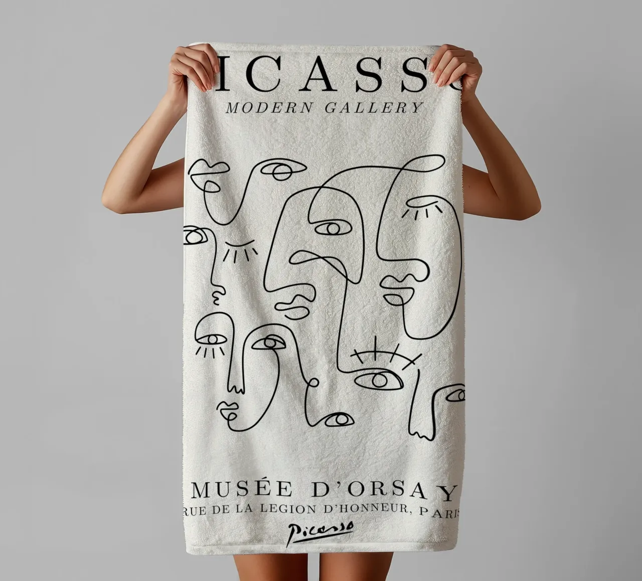 Picasso Abstract Faces Crowd - Cubist Line Art Poster towel by NorwesClub