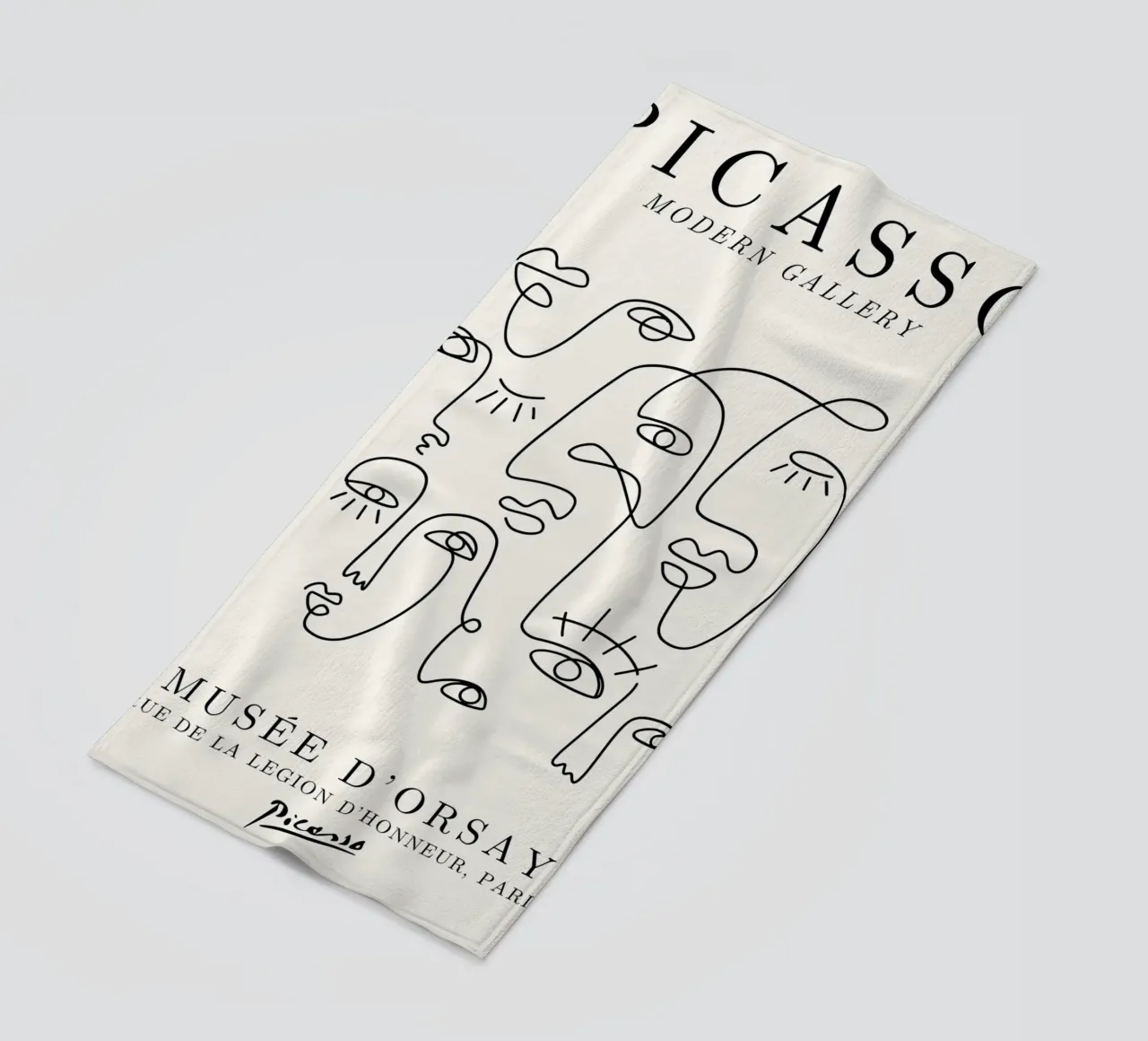 Picasso Abstract Faces Crowd - Cubist Line Art Poster beach towel by NorwesClub