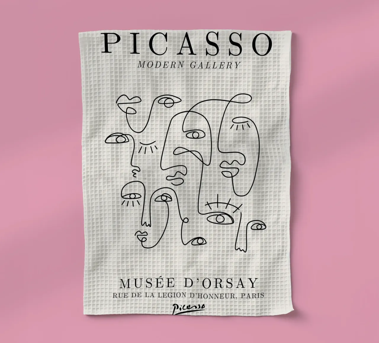 Picasso Abstract Faces Crowd - Cubist Line Art Poster torchon de NorwesClub