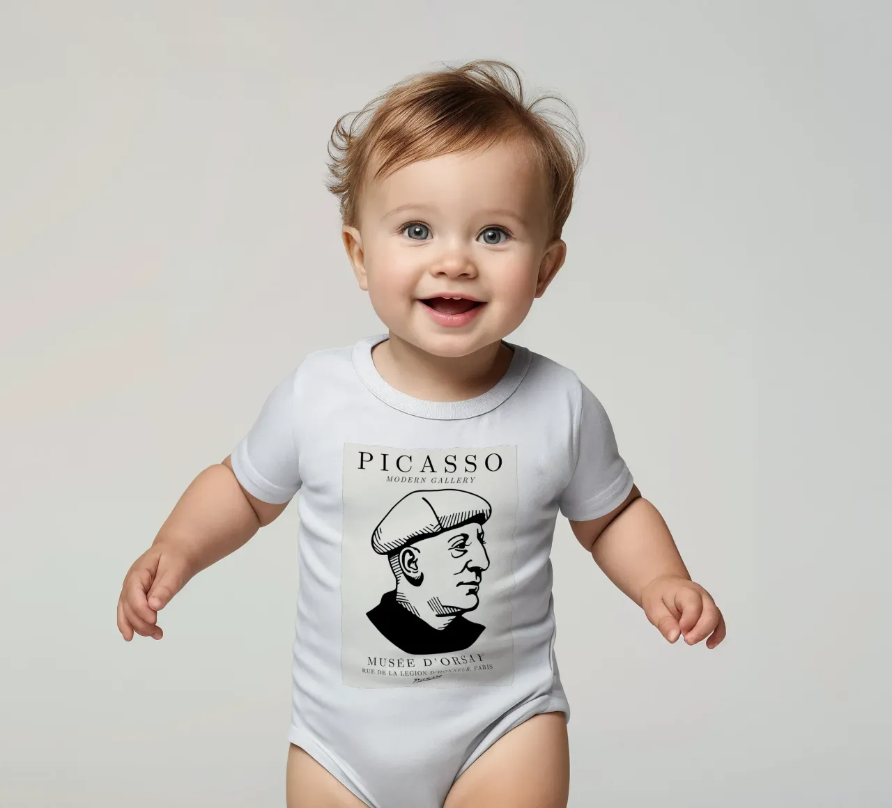 Picasso Self-Portrait Beret - Modernist Gallery Art Print short-sleeve baby romper by NorwesClub