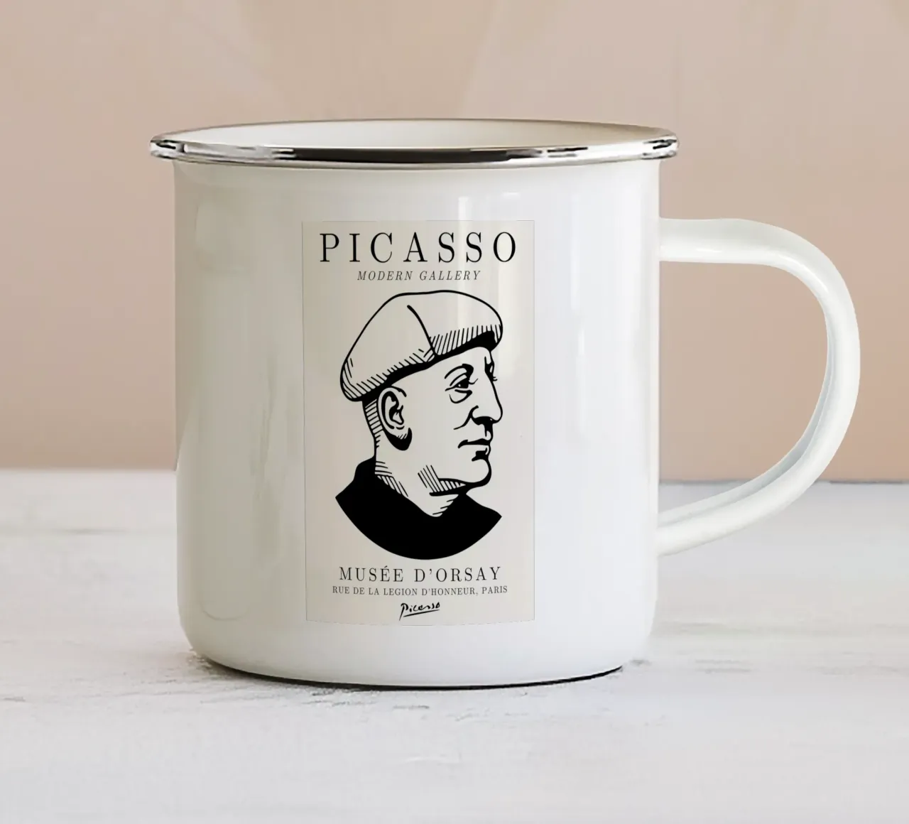 Picasso Self-Portrait Beret - Modernist Gallery Art Print enamel mug by NorwesClub