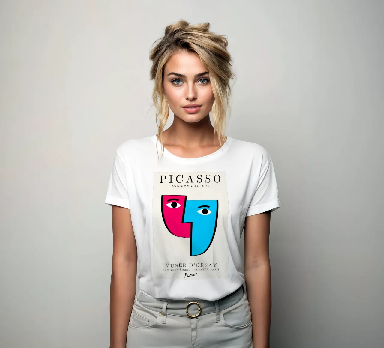 Picasso Cubist Masks Abstract Art Print | Pop Art Faces Tren camiseta de mujer de NorwesClub