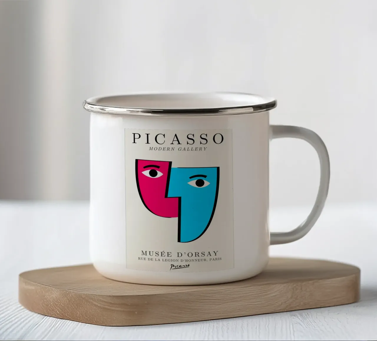 Picasso Cubist Masks Abstract Art Print | Pop Art Faces Tren enamel mug by NorwesClub