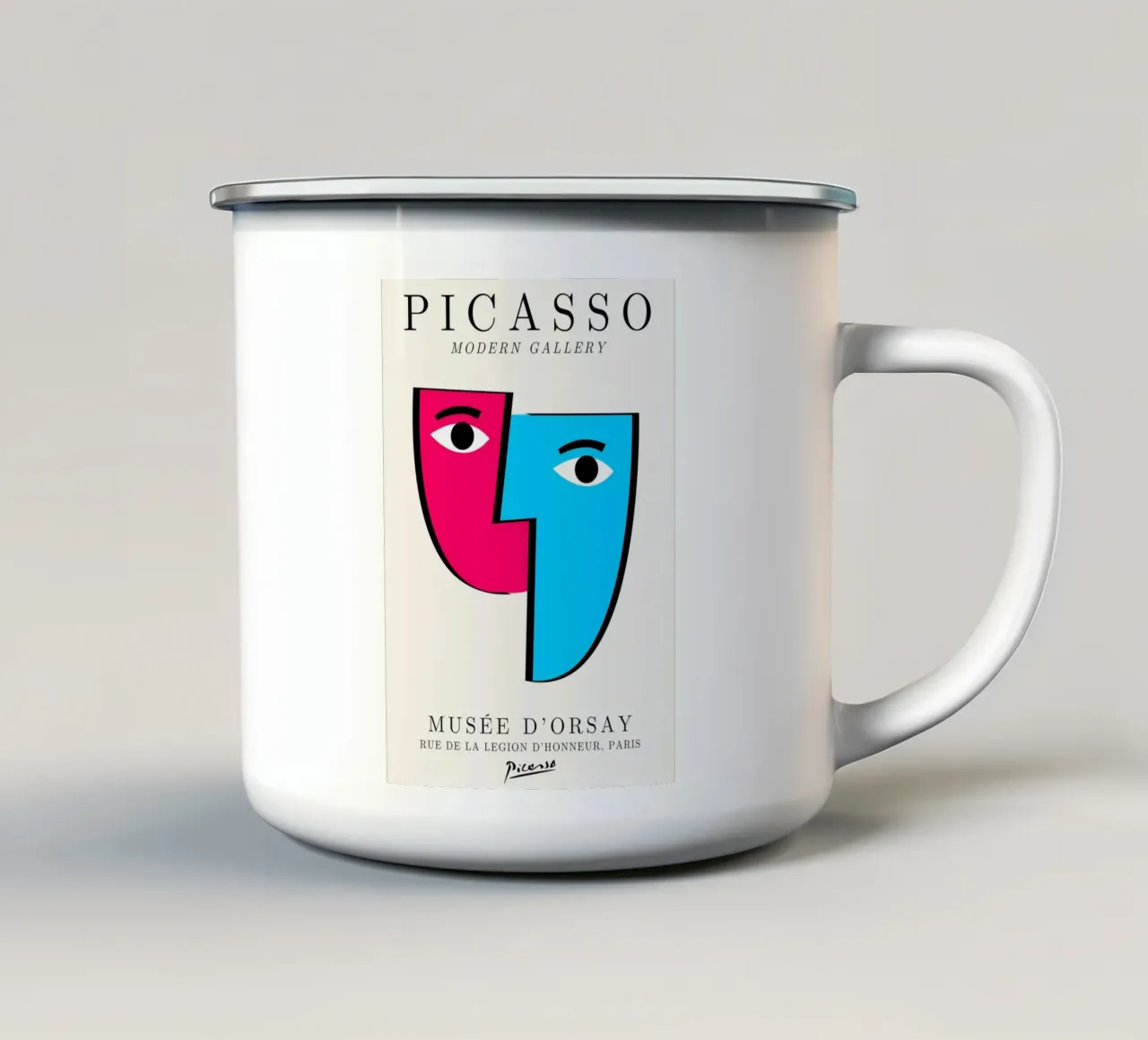Picasso Cubist Masks Abstract Art Print | Pop Art Faces Tren enamel mug by NorwesClub