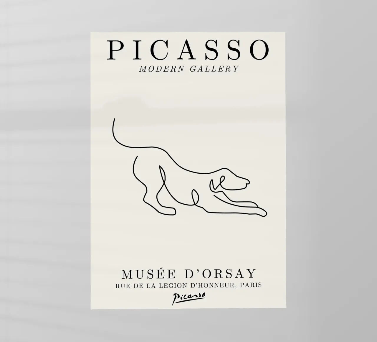 Picasso Dog Line Art Print | Minimalista Animale Schizzo Moderno pellicola backlit da NorwesClub