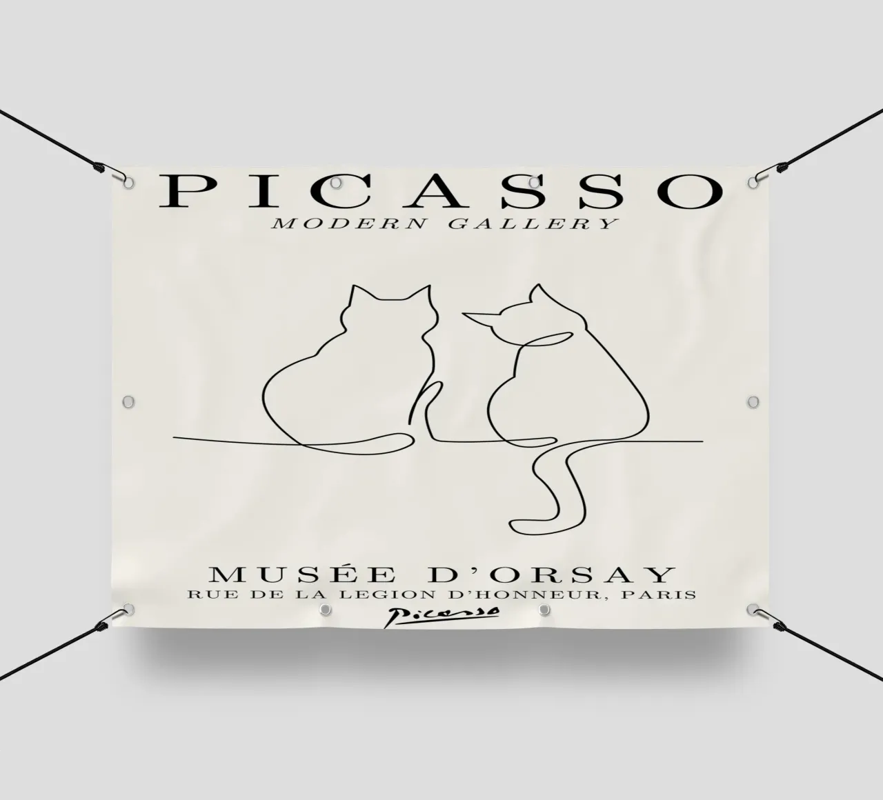 Picasso Cats Line Art Print | Modalità schizzo felino minimalista telo in pvc da NorwesClub