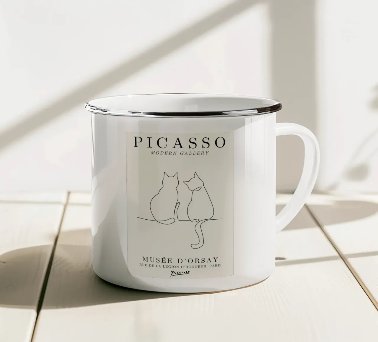 Picasso Cats Line Art Print | Modalità schizzo felino minimalista tazza in smalto da NorwesClub
