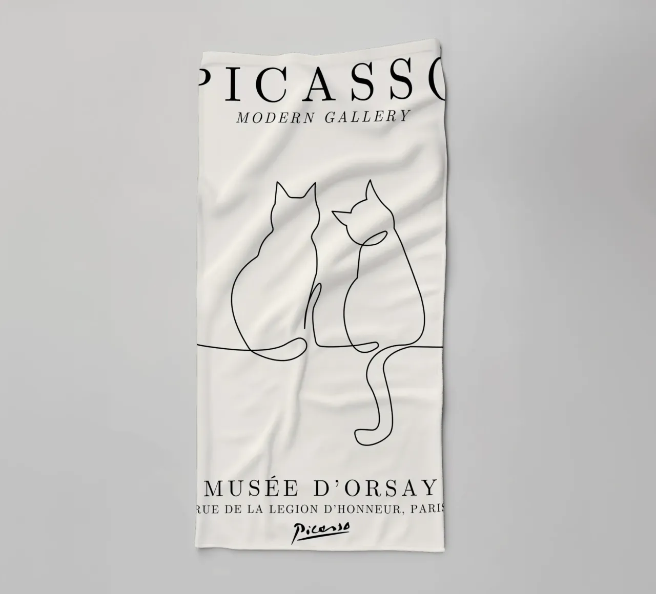 Picasso Cats Line Art Print | Minimalist Feline Sketch Mode towel by NorwesClub