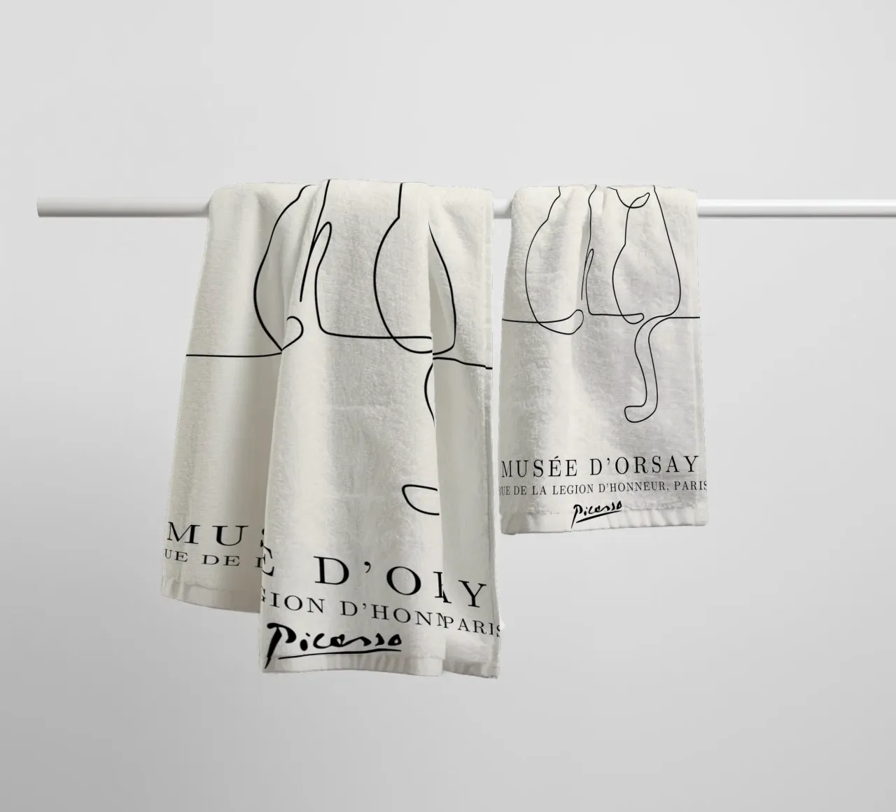 Picasso Cats Line Art Print | Minimalist Feline Sketch Mode towel by NorwesClub