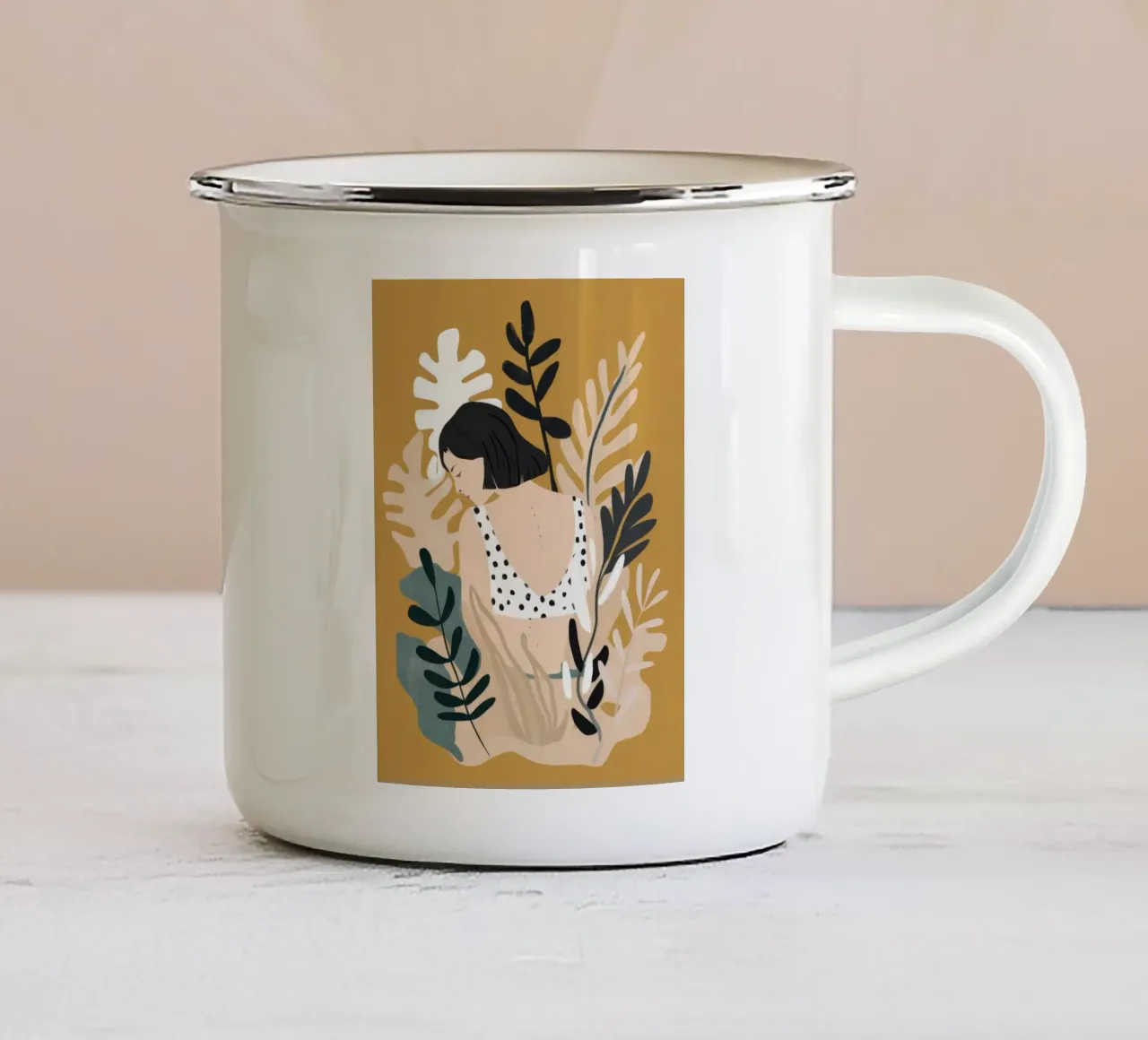 Serena contemplazione floreale tazza in smalto da Petal Canvas