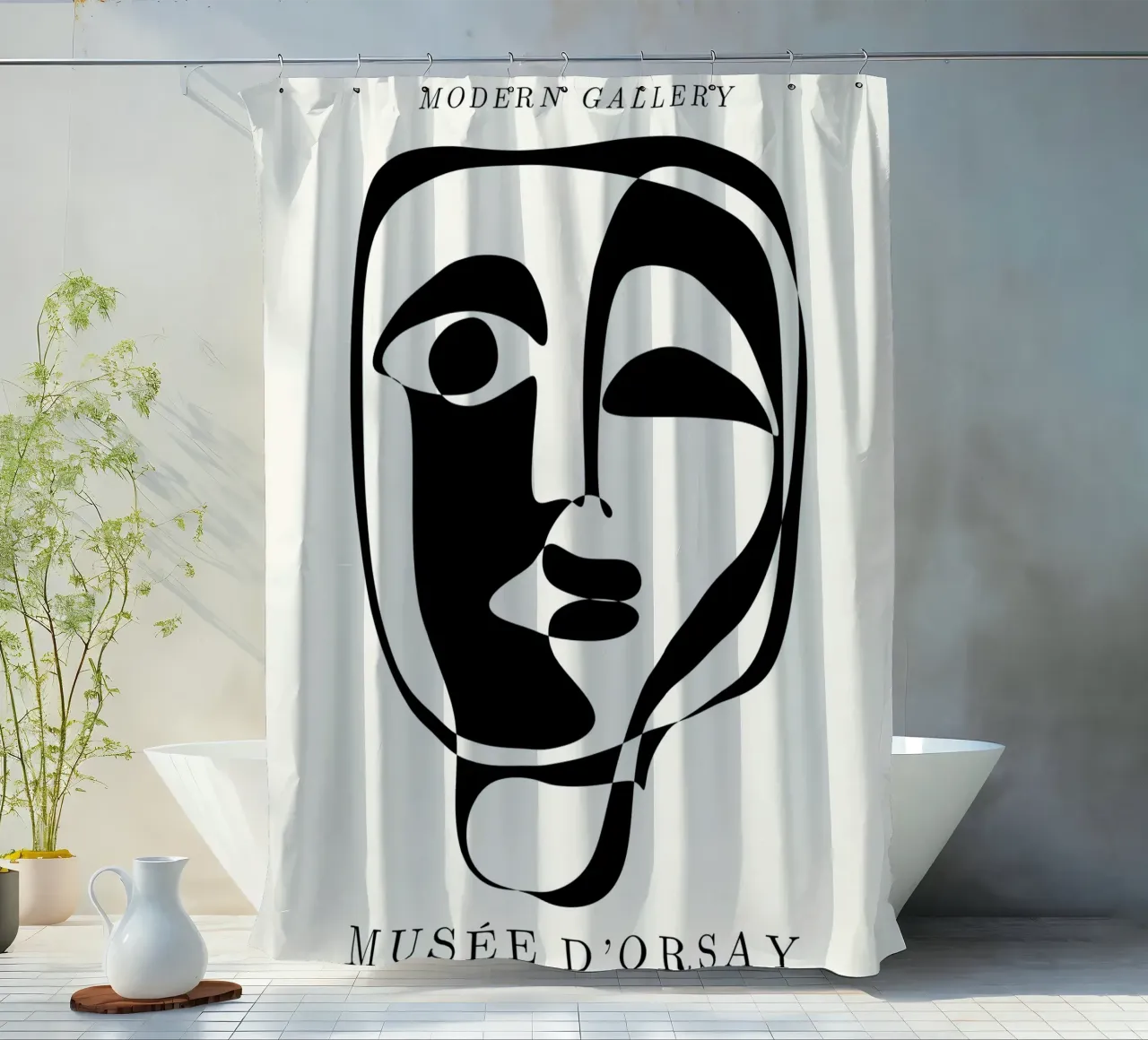 Picasso Abstract Face Mask Art Print | Cubist Modern Gallery cortina de baño de NorwesClub