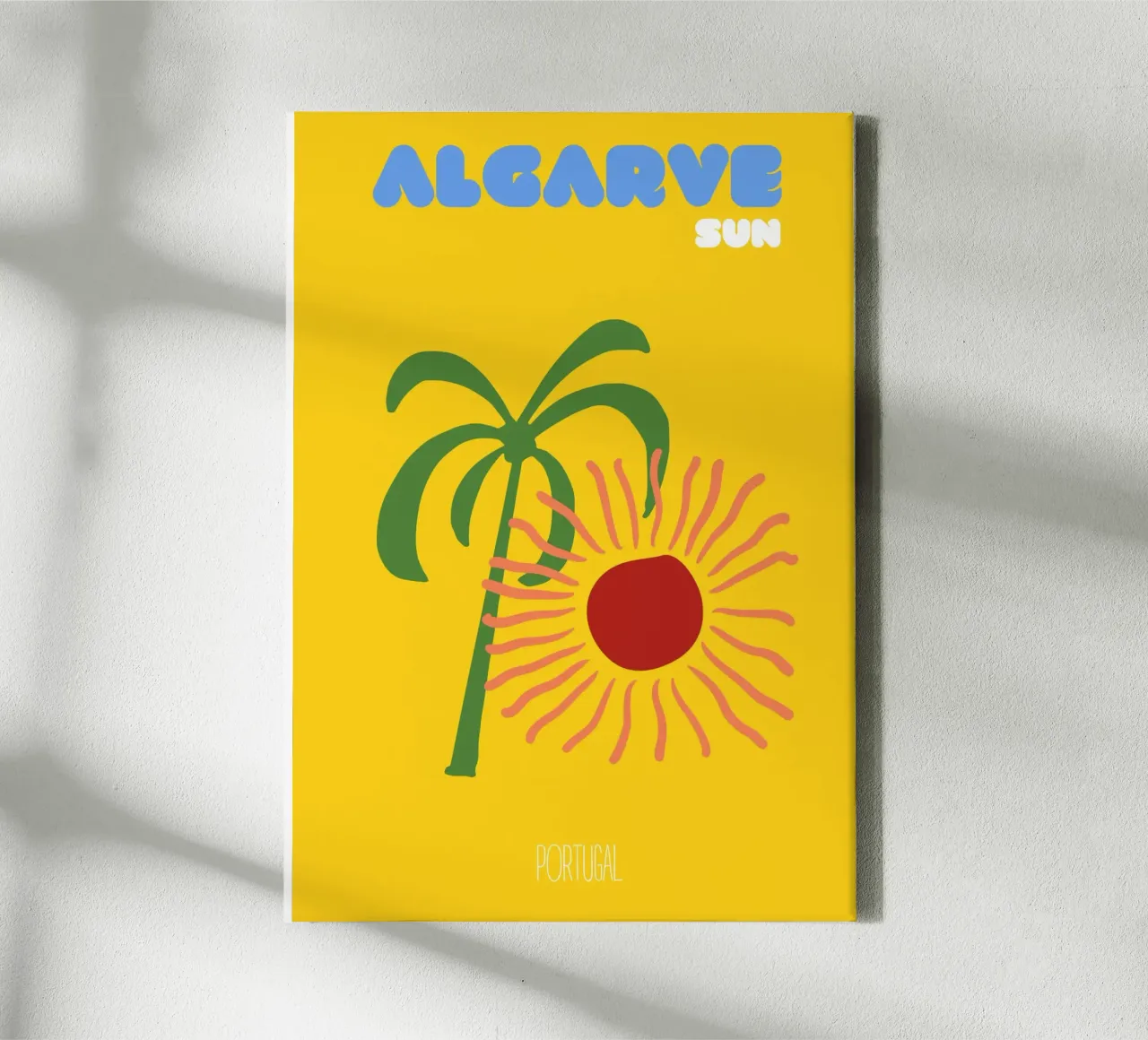 Algarve Portugal Travel Print | Sunny Palm Tree Retro Summer canvas with Floater frame by NorwesClub