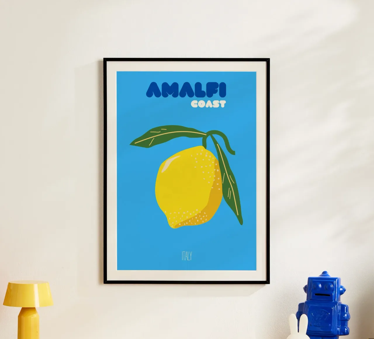 Amalfiküste Italien Druck | Zitrone Mittelmeer Reise Kunst Poster mit Kunststoffrahmen von NorwesClub