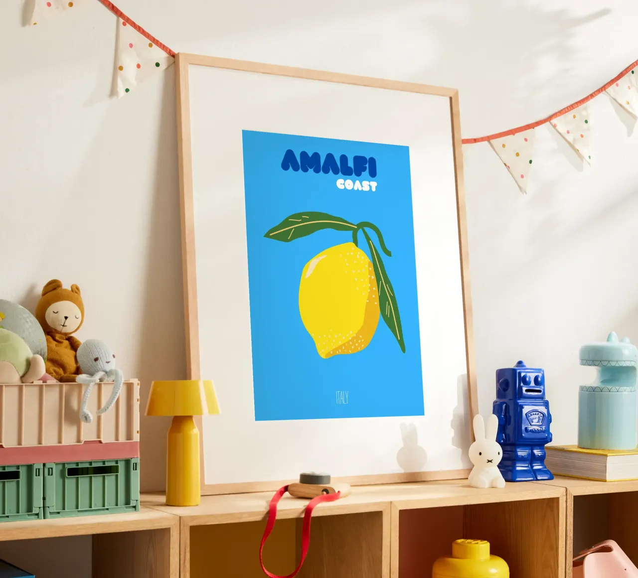 Amalfiküste Italien Druck | Zitrone Mittelmeer Reise Kunst Poster mit Kunststoffrahmen von NorwesClub