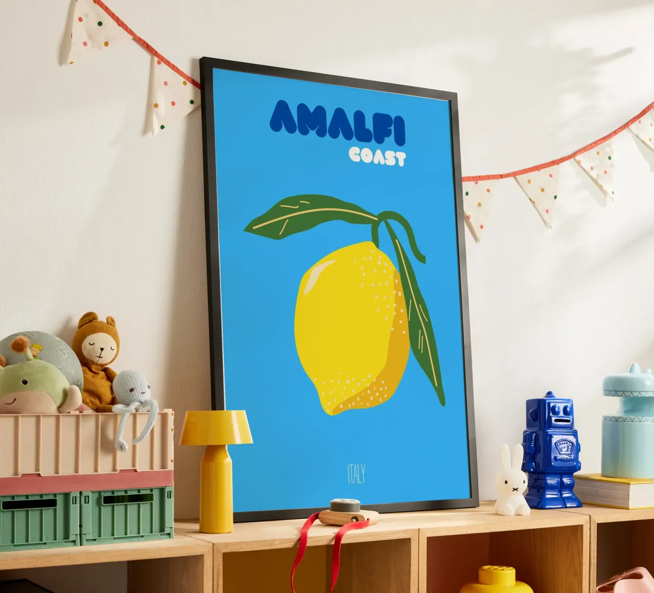 Amalfiküste Italien Druck | Zitrone Mittelmeer Reise Kunst Poster mit Kunststoffrahmen von NorwesClub
