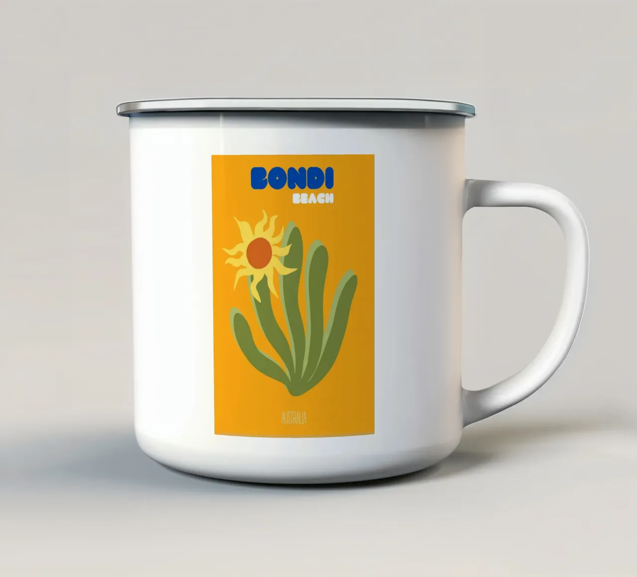 Zonovergoten Bondi: Beach Vibes & Abstracte Flora Kunstdruk - Au emaille mok van NorwesClub