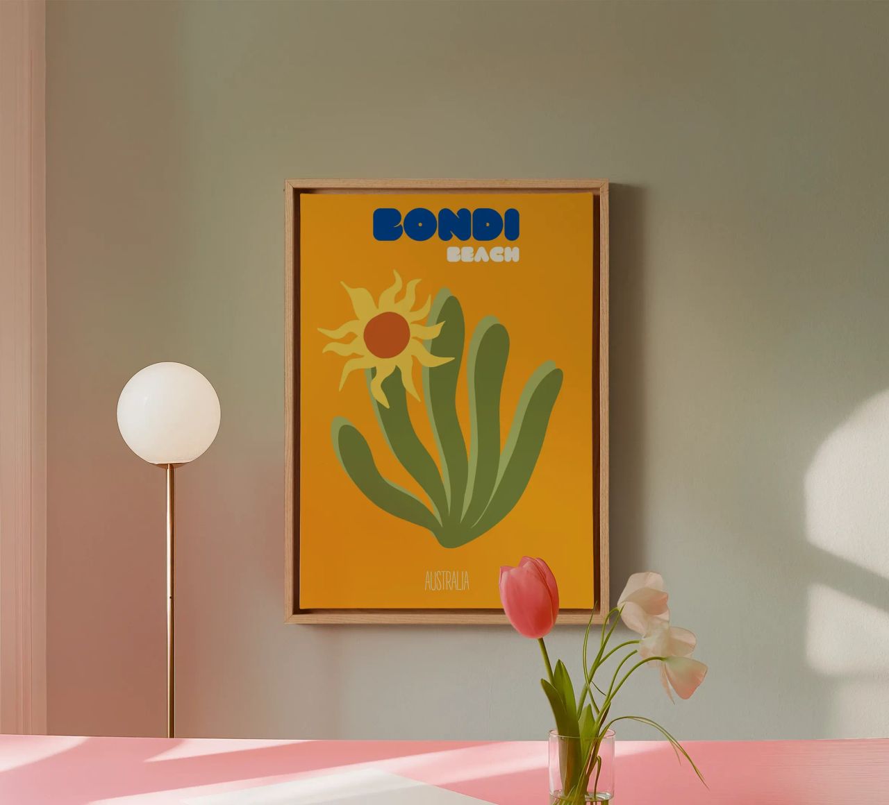 Zonovergoten Bondi: Beach Vibes & Abstracte Flora Kunstdruk - Au canvas van NorwesClub