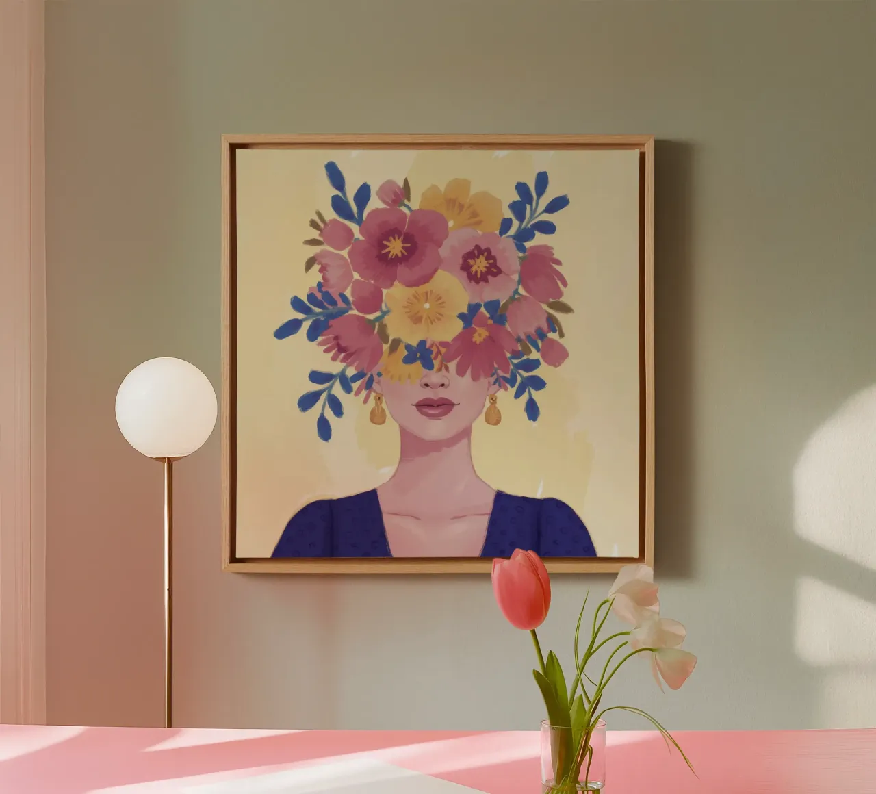 Bloeiende bloemenkroon canvas met Baklijst van Petal Canvas