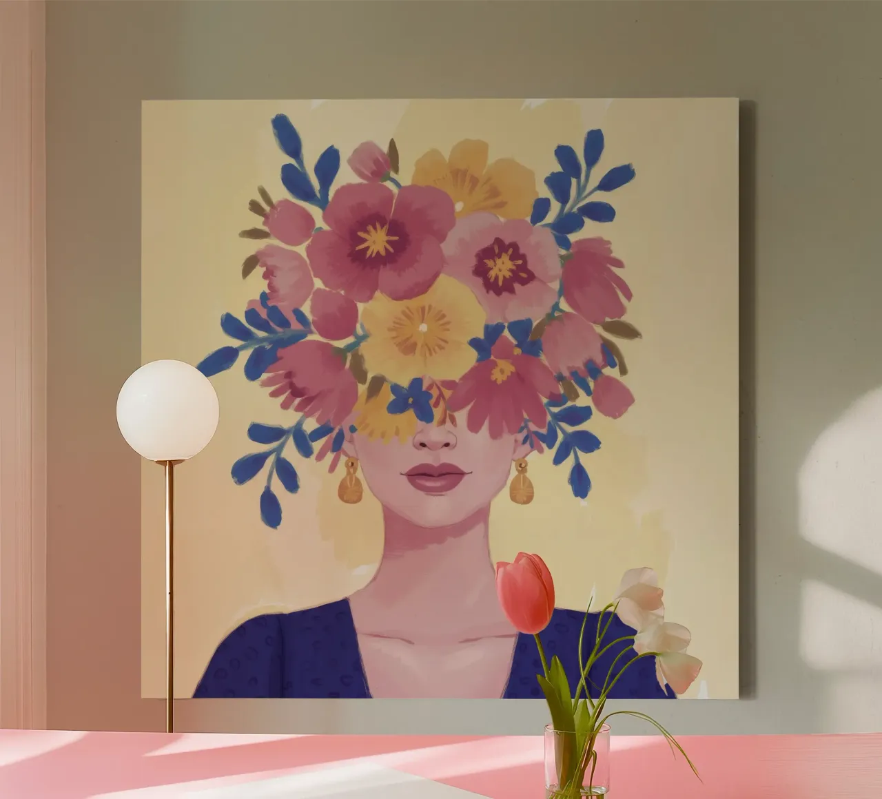 Bloeiende bloemenkroon canvas met Baklijst van Petal Canvas