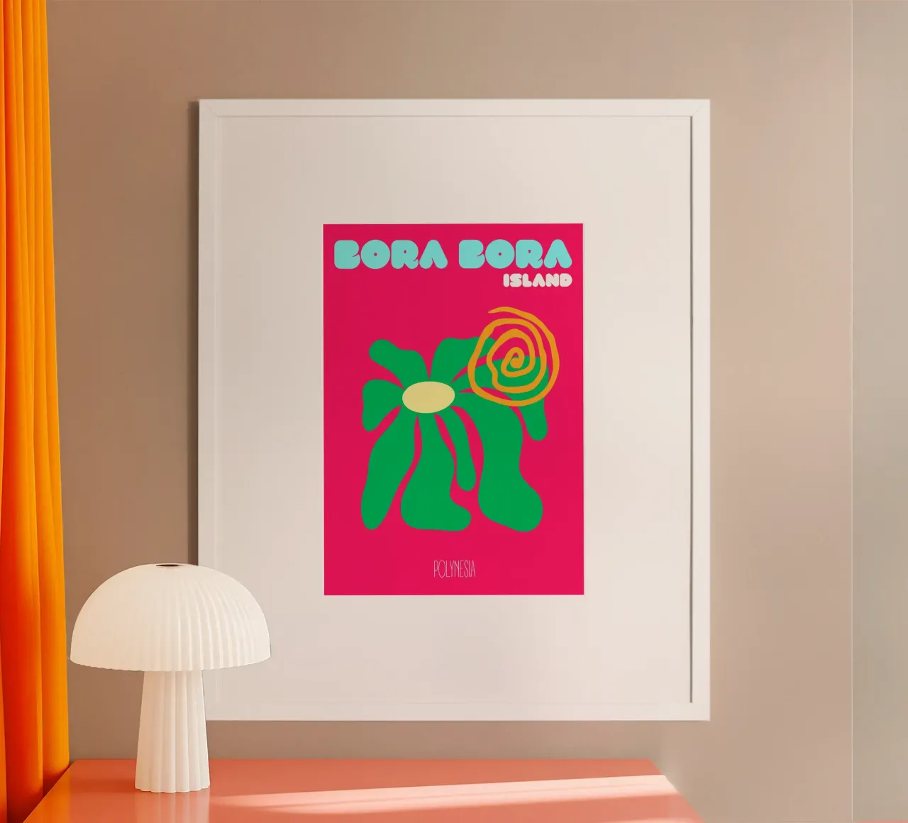 TropicBloom Bora Bora: Psychedelische Blumen Insel Kunst - Retro Poster mit Kunststoffrahmen von NorwesClub