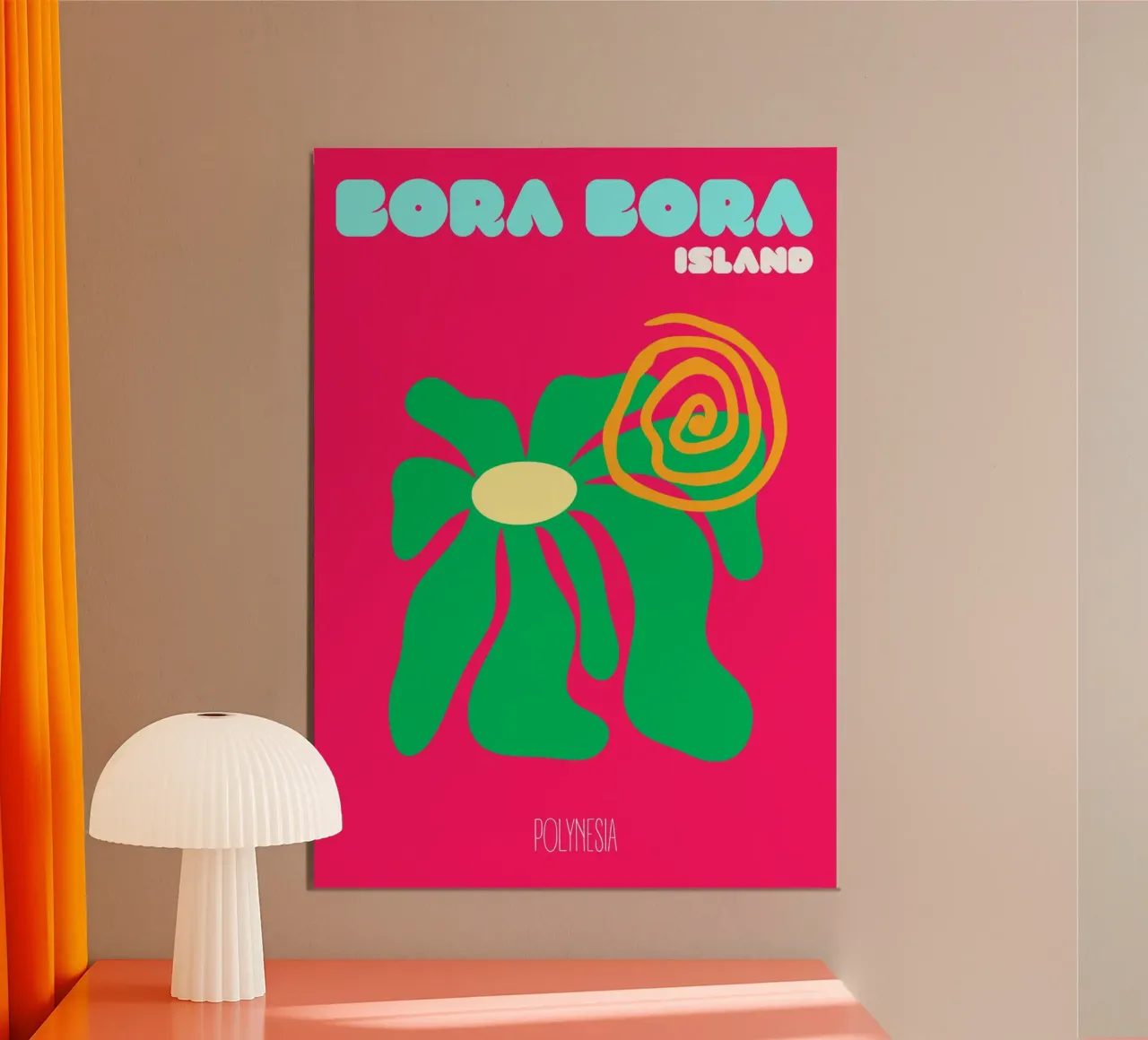 TropicBloom Bora Bora: Psychedelische Blumen Insel Kunst - Retro Poster mit Kunststoffrahmen von NorwesClub