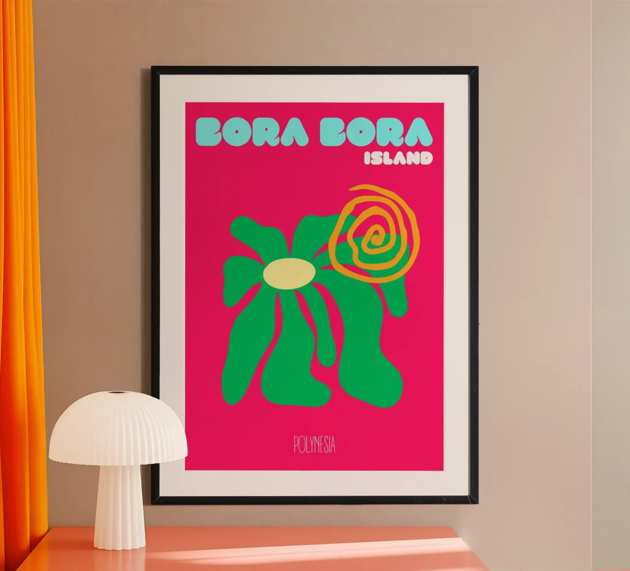 TropicBloom Bora Bora: Psychedelische Blumen Insel Kunst - Retro Poster mit Kunststoffrahmen von NorwesClub
