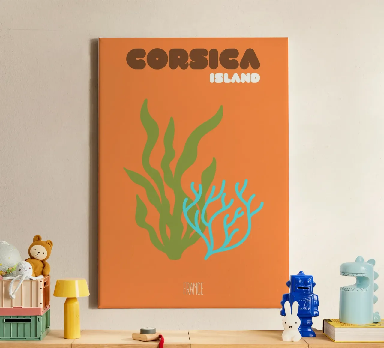 Middellandse Zee Corsica: Zeewier & koraalrif kunst - Frans eiland canvas met Baklijst van NorwesClub