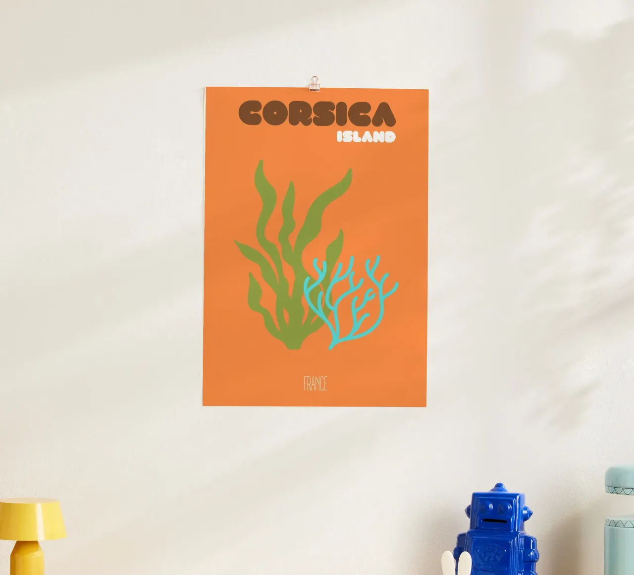 Middellandse Zee Corsica: Zeewier & koraalrif kunst - Frans eiland poster met kunststof frame van NorwesClub