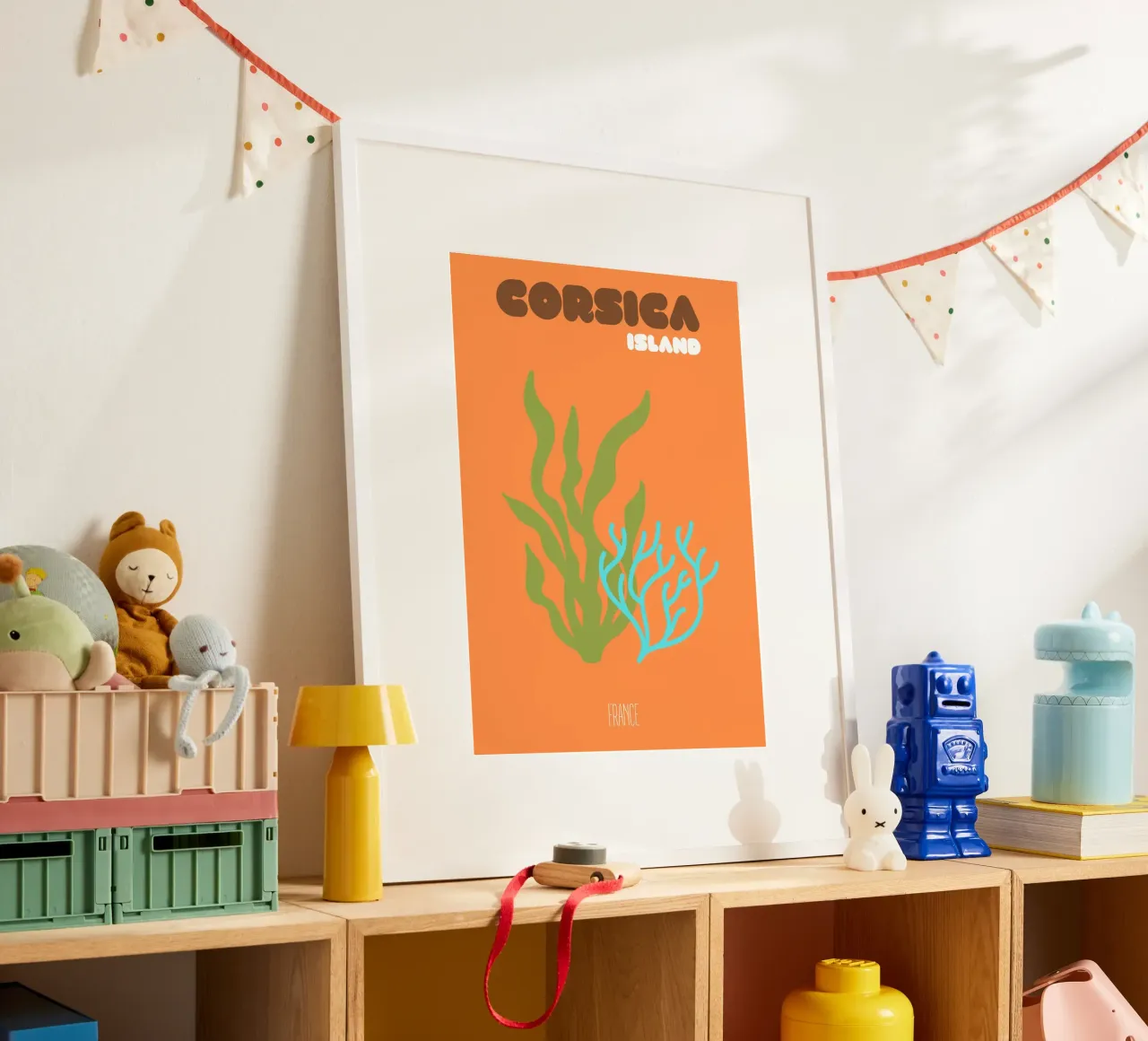 Middellandse Zee Corsica: Zeewier & koraalrif kunst - Frans eiland poster met kunststof frame van NorwesClub