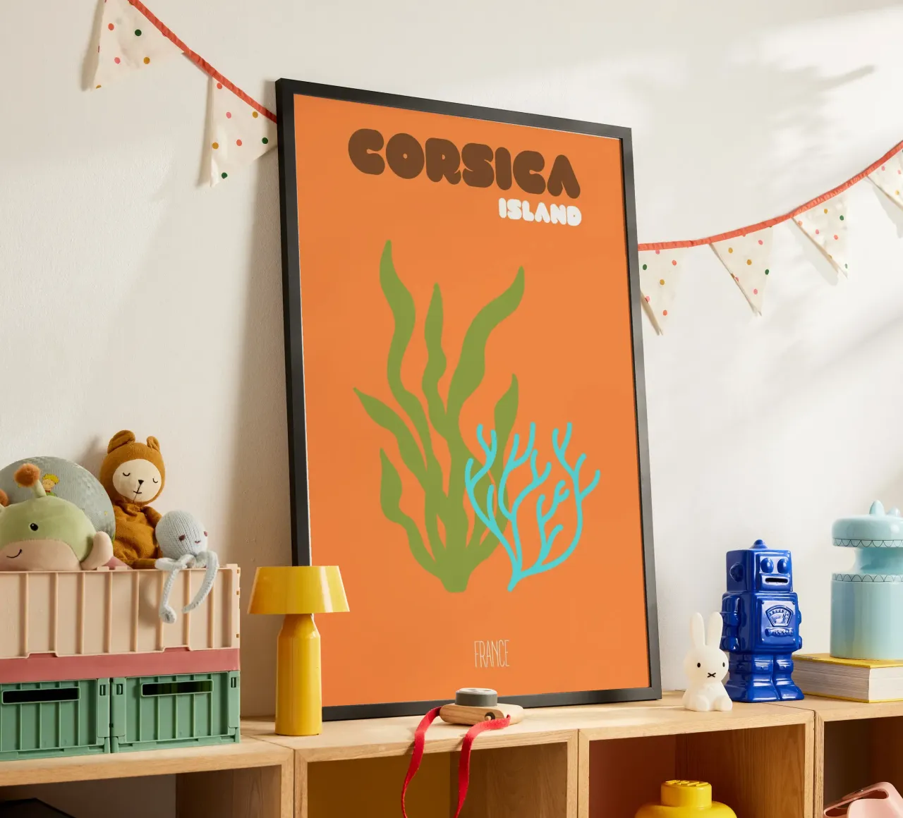 Middellandse Zee Corsica: Zeewier & koraalrif kunst - Frans eiland poster met kunststof frame van NorwesClub