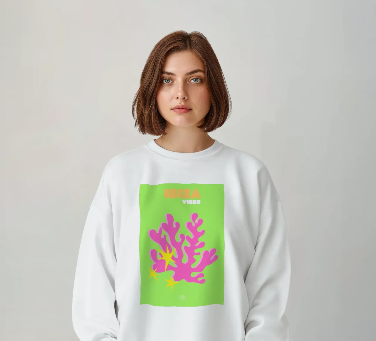 Ibiza Glow: Abstract Coral & Starburst Vibes - Neon Pop Art sudadera de NorwesClub
