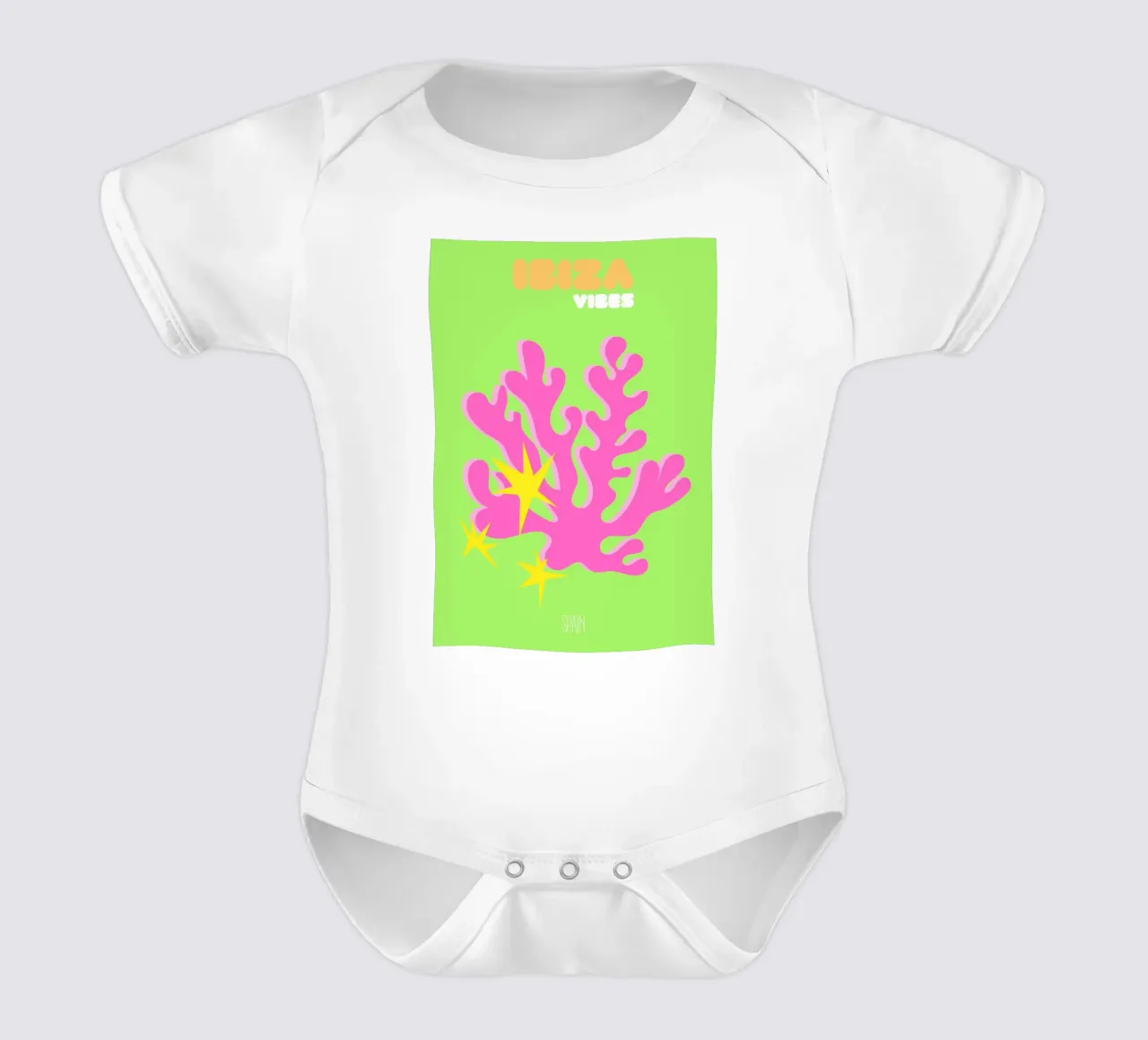 Ibiza Glow: Abstract Coral & Starburst Vibes - Neon Pop Art body de bebé de NorwesClub