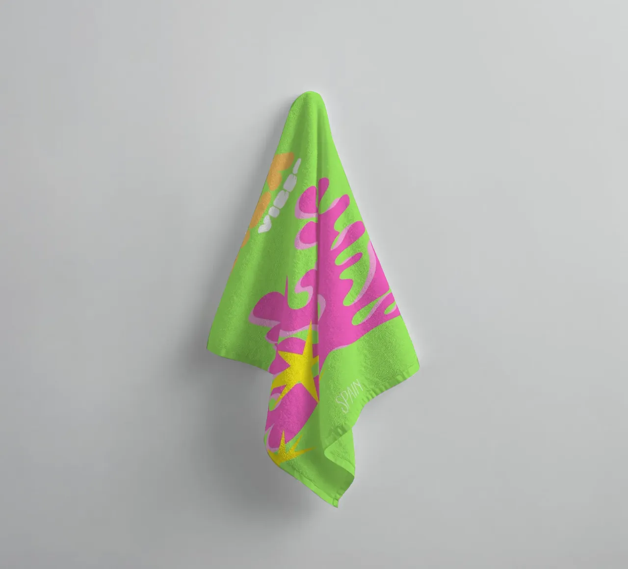 Ibiza Glow: Abstract Coral & Starburst Vibes - Neon Pop Art towel by NorwesClub