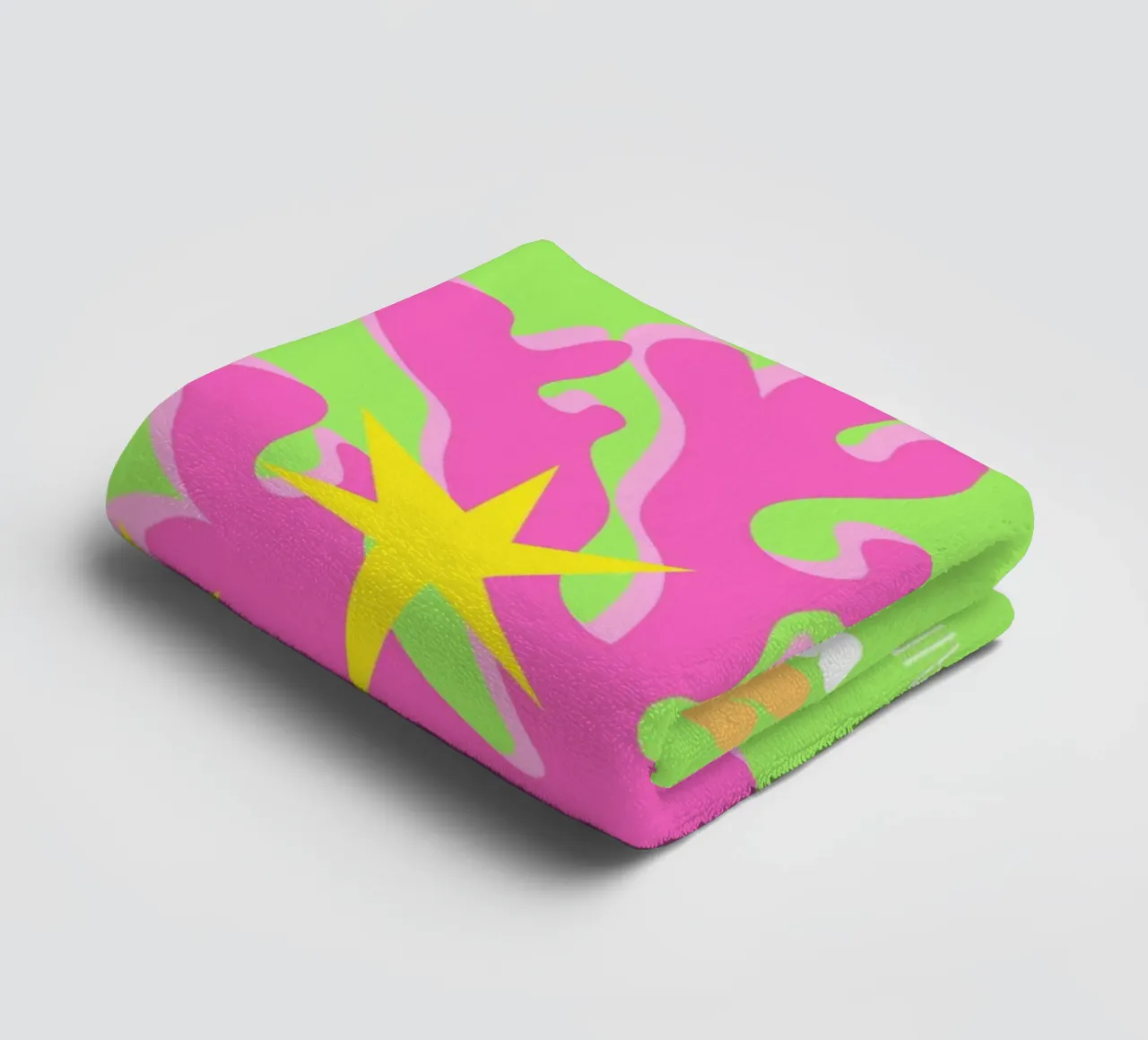 Ibiza Glow: Abstract Coral & Starburst Vibes - Neon Pop Art towel by NorwesClub