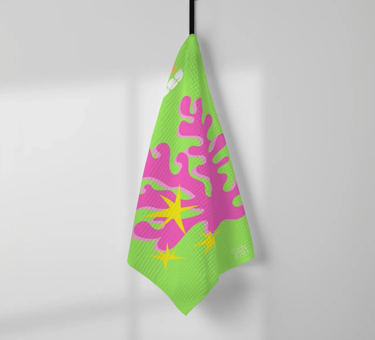 Ibiza Glow : Corail abstrait & Starburst Vibes - Neon Pop Art torchon de NorwesClub